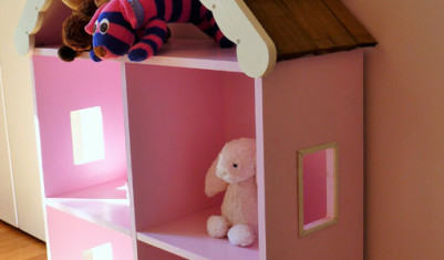 Dollhouse Shelf, showing Cedar Roof and Cut-Out Windows