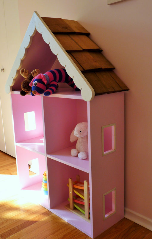 Dollhouse Shelf, showing Cedar Roof and Cut-Out Windows