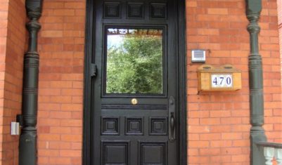Restored front door with upgraded insulated glazing
